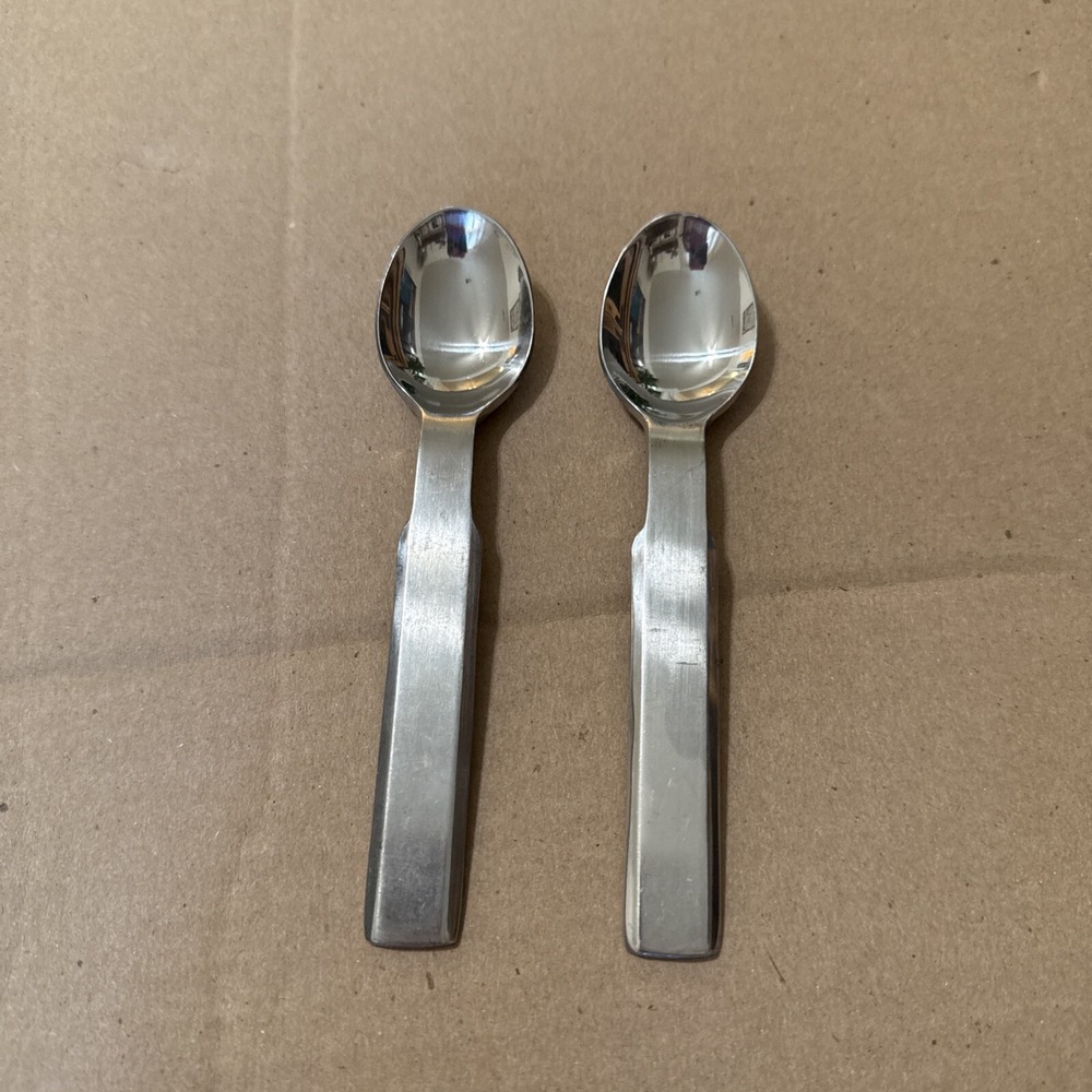 Set Of 2 Stanley Roberts Korea Oblique Flatware Small Spoons Dessert Soup 5 3/4"